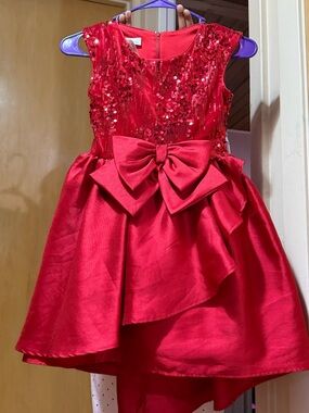 Bonnie Jean Red Sequin Bow Holiday Dress